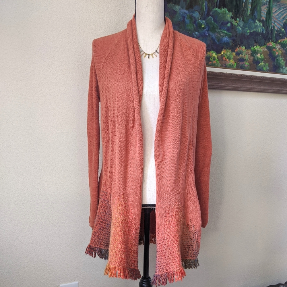 Anthro Moth orange rainbow tassel cardigan M